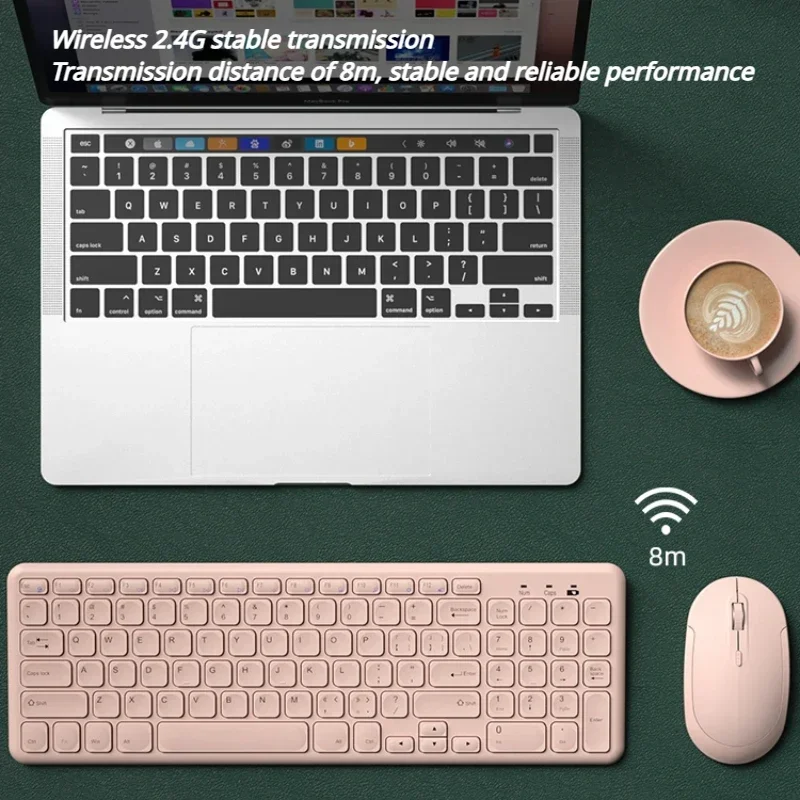 MiFuny 무선 키보드 및 마우스 사일런트 오피스 타입 핑크 2.4G 무선 키보드, 윈도우 안드로이드 맥 노트북 태블릿 컴퓨터용