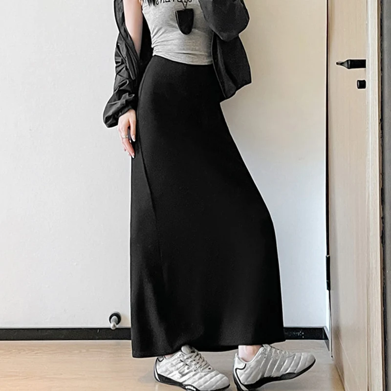 Elegant High Waist A-Line Maxi Skirt - Women's Versatile Autumn/Winter Midi Skirt