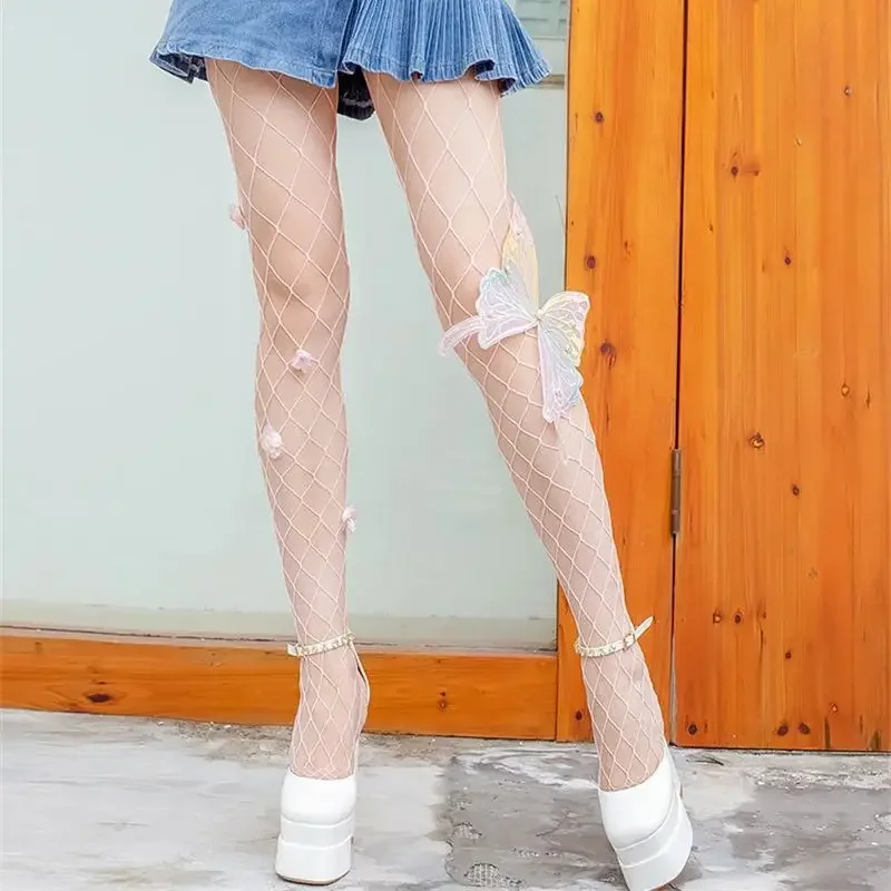 Fishnet stockings  Embroidered Flower Pantyhose Sheer Stocking Tights Medias para mujer Lolita колготки גרביונים לנשים колготки 3