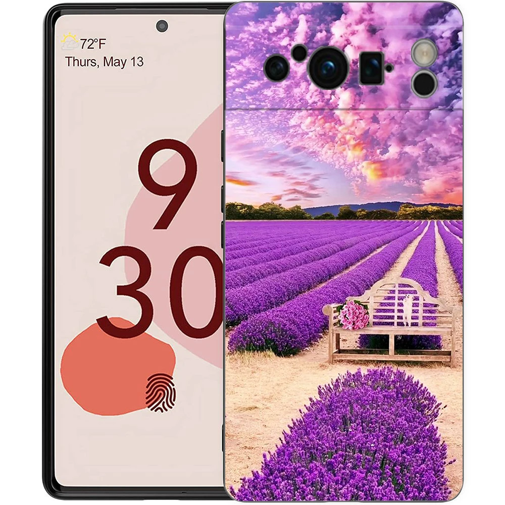 Elegant Lavender Floral Soft Shockproof TPU Phone Case - Black Cover
