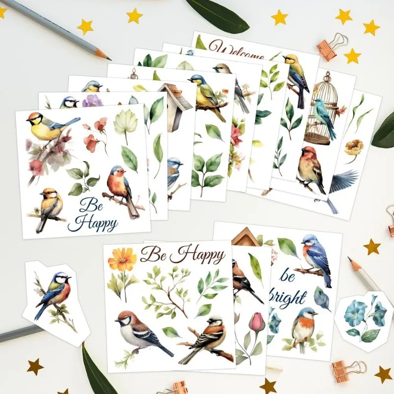 1Set 12 Sheets Bird Rub on Transfer Stickers for Wood Paper Spring Summer Decal Stickers flower rub decals