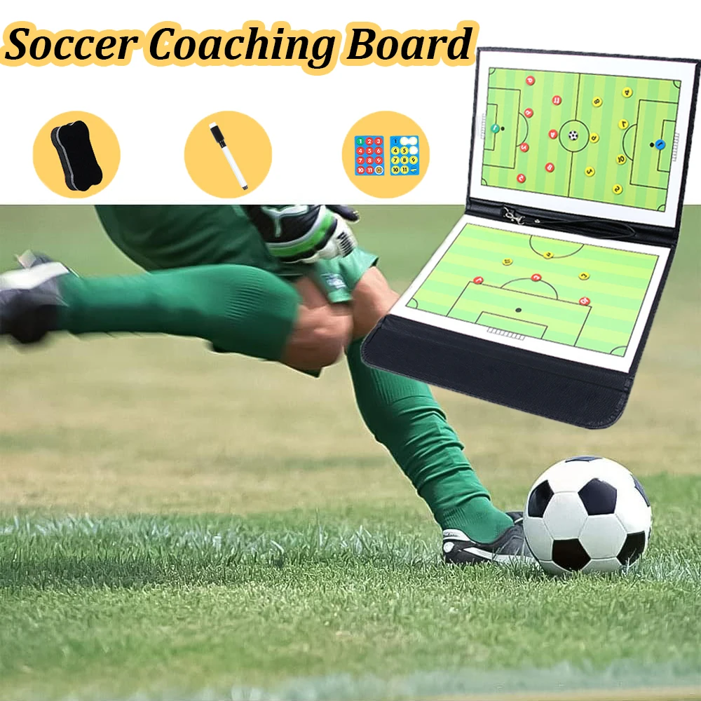 Football Coaching Portable Strategy Board Magnetic Tactical Board Kit with Dry Erase Marker Pen & Zipper Bag Foldable Clipboard