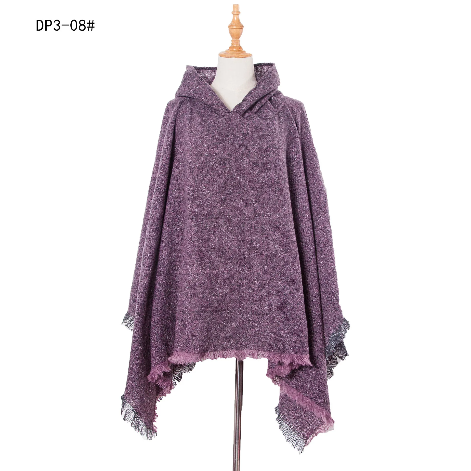 

Autumn Winter New Loop Yarn Hooded Pullover Tourism Solid Color Cape Women Fashion Street Poncho Lady Capes Blue Cloaks