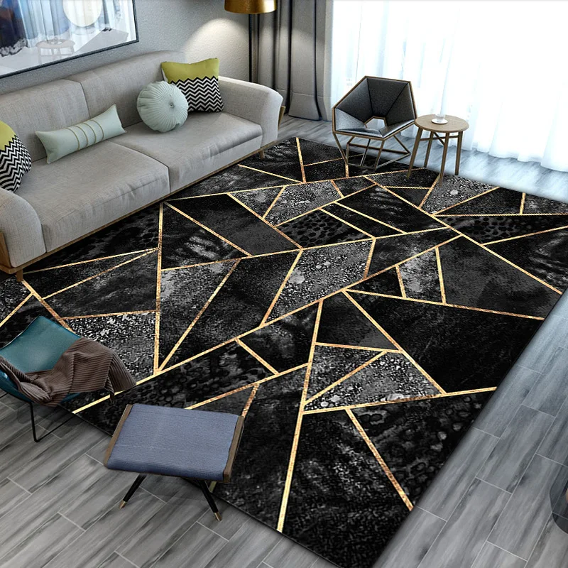 Black Gold Marble Modern Luxury Carpets For Living Room Bedroom Large
