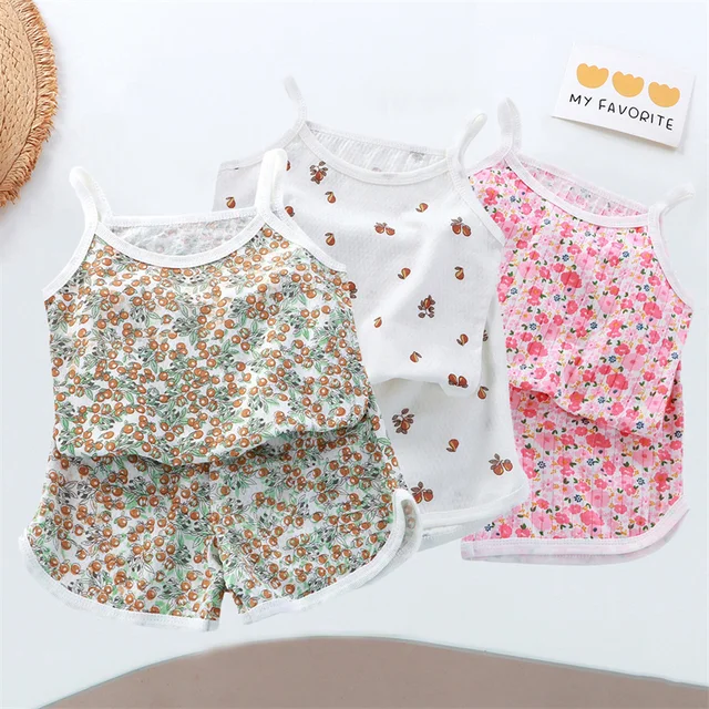 Ensemble haut et short pour enfants, gilet en coton fin pour bébé, sans manches, vêtements de détente, costume pour filles, nouvelle collection 2025 1