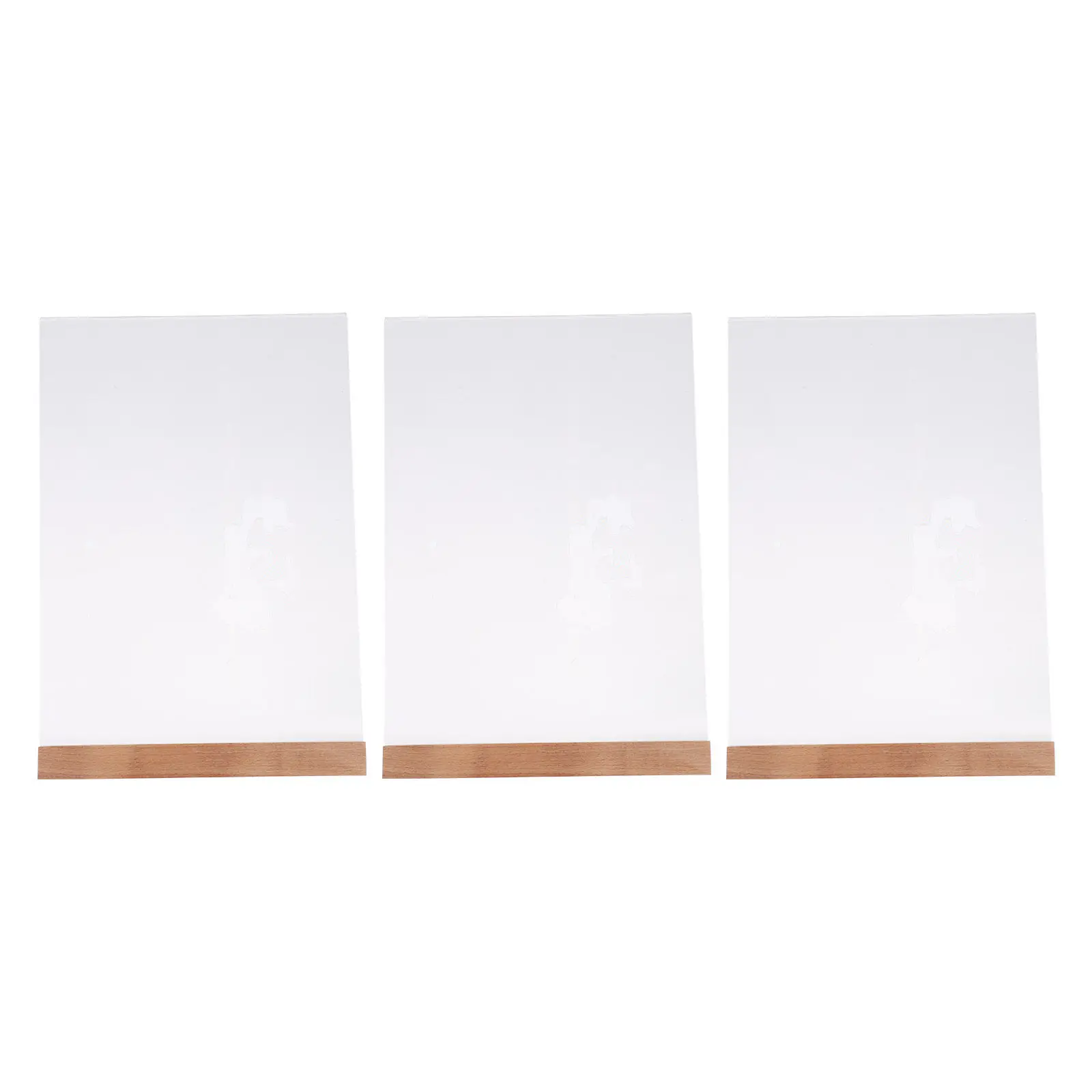 3Pcs L자형 투명 아크릴 사인 홀더(천연 나무 베이스 포함) A4 탁상 메뉴 디스플레이 스탠드(레스토랑 웨딩 사무실용)