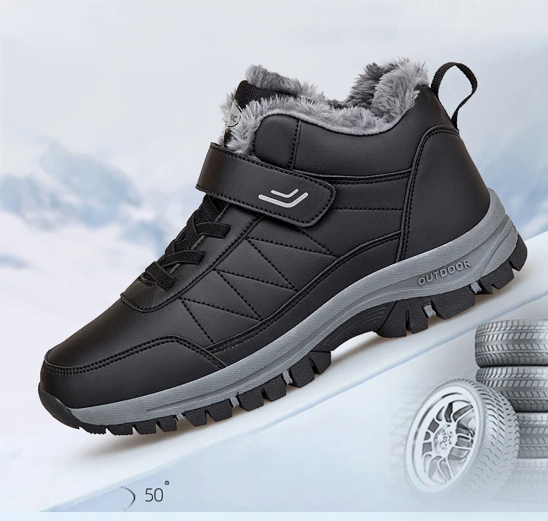 2023 Winter Women Men Boots Waterproof Leather Boots Man Plush Warm Sneakers Man Outdoor Ankle Snow Boots Casual Shoes Big Size