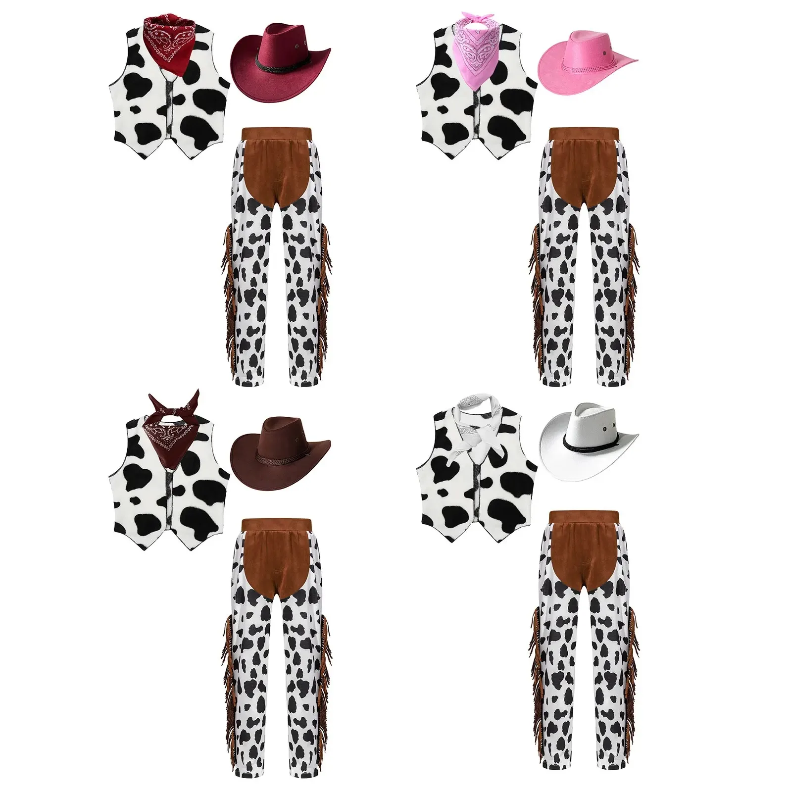 Kinder Cowgirl Weste Mit Fransen & Kuhmuster – Western-Kostüm Für Mädchen, Karneval & Halloween
