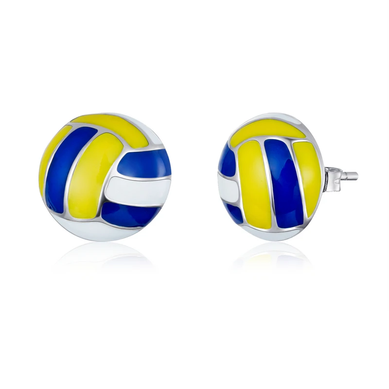 Orecchini a bottone a forma di pallavolo, perno in acciaio chirurgico, orecchini a bottone colorati a forma di pallavolo, orecchini da uomo, gioielli