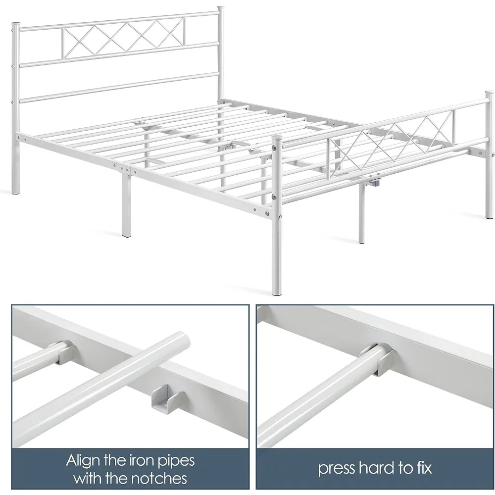 

Metal Platform Bed Frame Mattress Foundation with Headboard and Footboard No Box Spring Needed Under Bed Storage Steel Slats