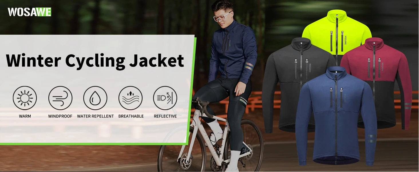 WOSAWE Herren Winter Radfahren Fahrradjacken Winddichte Softshell Thermo-Fahrradbekleidung für Herren Warme Fleece-Rennrad-Windjacke – Detail 1