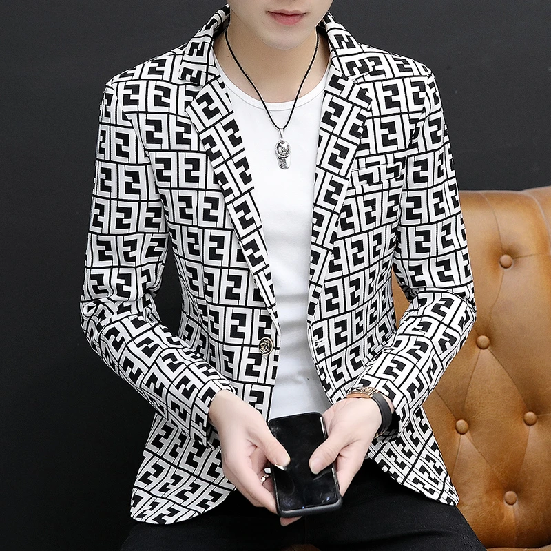 áo khoác blazer Plaid Print Blazer Jacket Men Korean Trend Streetwear Mens Clothing Casual Suit Coat Male Slim Fit Blazer Masculino Plus Size3XL men blazer