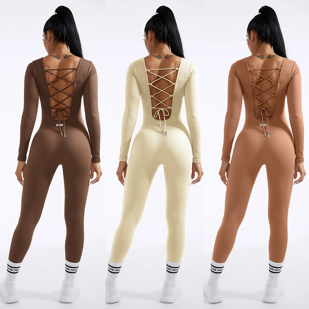 Jumpsuit Workout Fitness Gym Yoga Clothes Dance Long Sleeve One Piece Sports Jumpsuit Sexy Tight Boilersuit Women Tracksuit