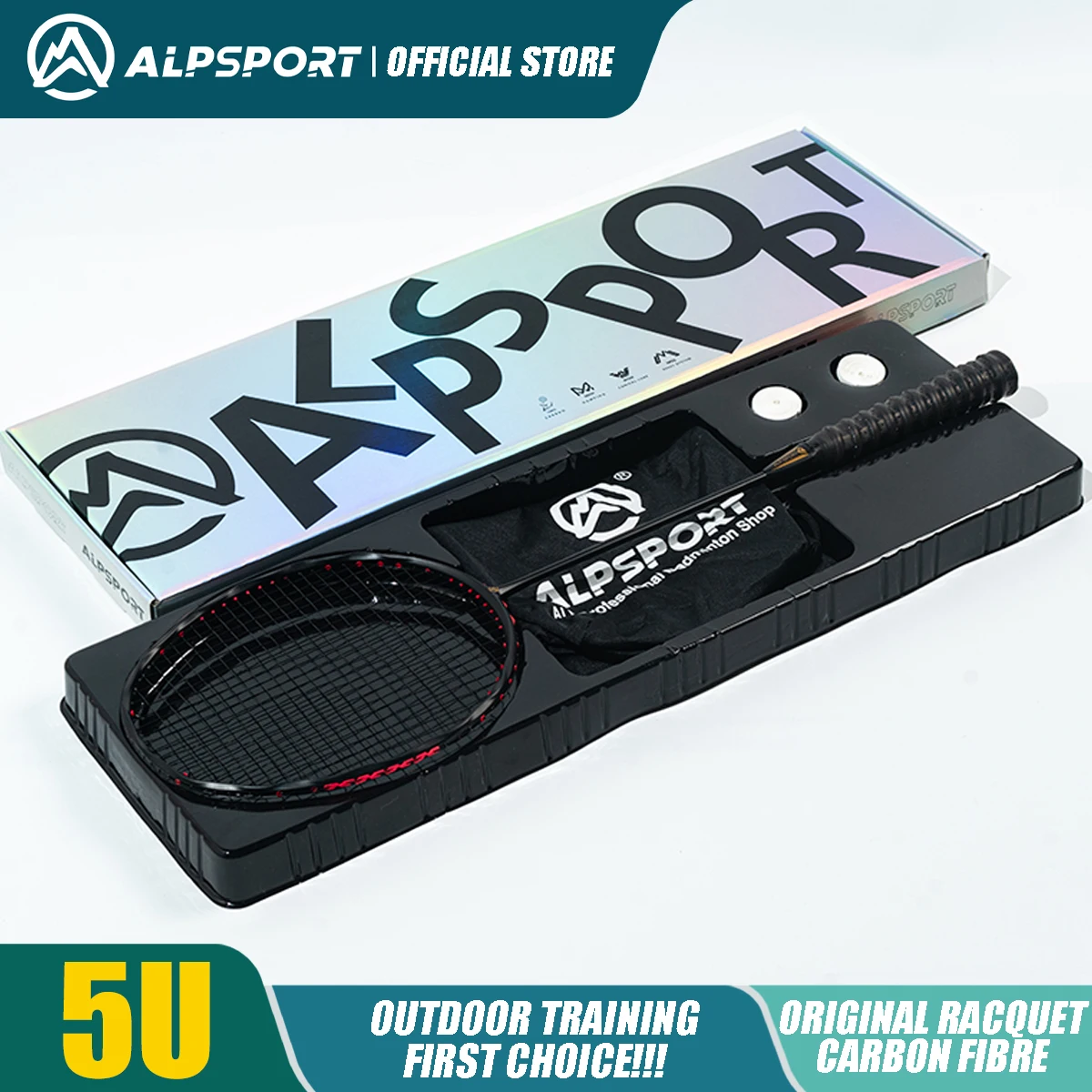 V5 5U Full Carbon Fiber Badminton Racket - 75g Lightweight Racket With Carry Bag