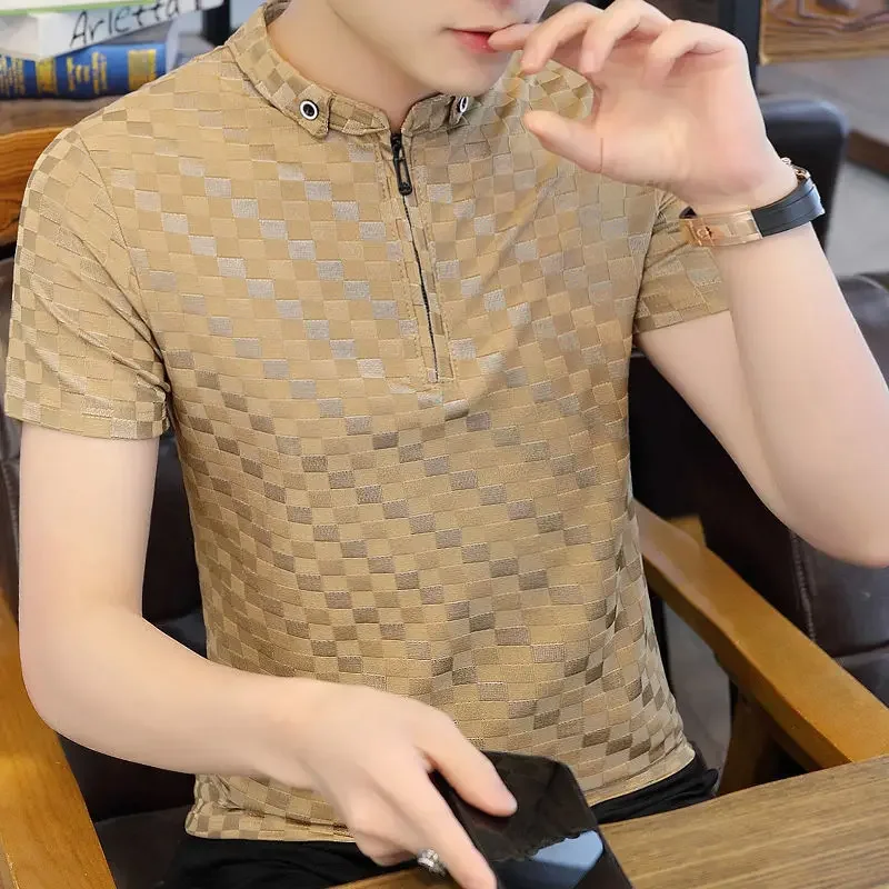 남성 폴로 헤더 티셔츠, 탑 옐로우 스트리트웨어, 지퍼, 면 의류, 무료 배송, 파티 기본 Xl