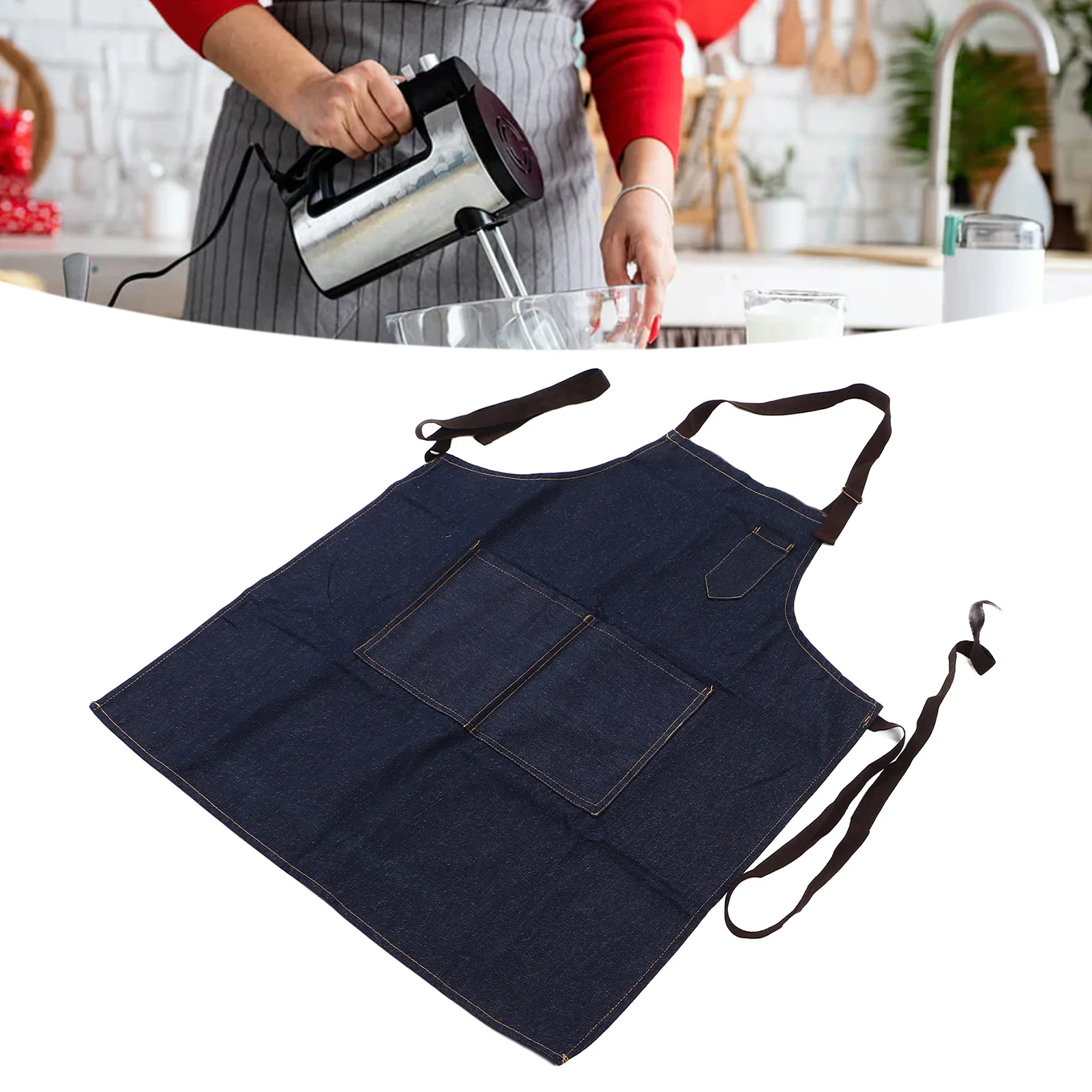 

Denim Apron Abrasion Resistant Washable Chef Aprons Adjustable Stylish Kitchen Apron For Cooking Baking Grilling Working