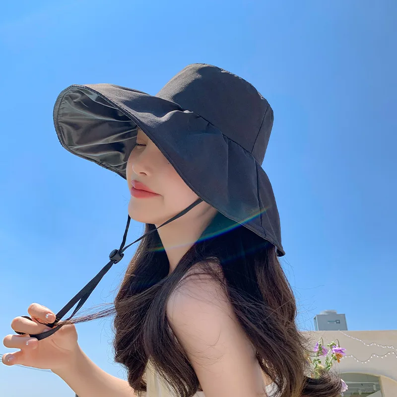 

Japanese UV Black Glue Sunscreen Sunshade Summer Mask UV Sun Hat Cycling Big Brim Bucket Hat Hat Children