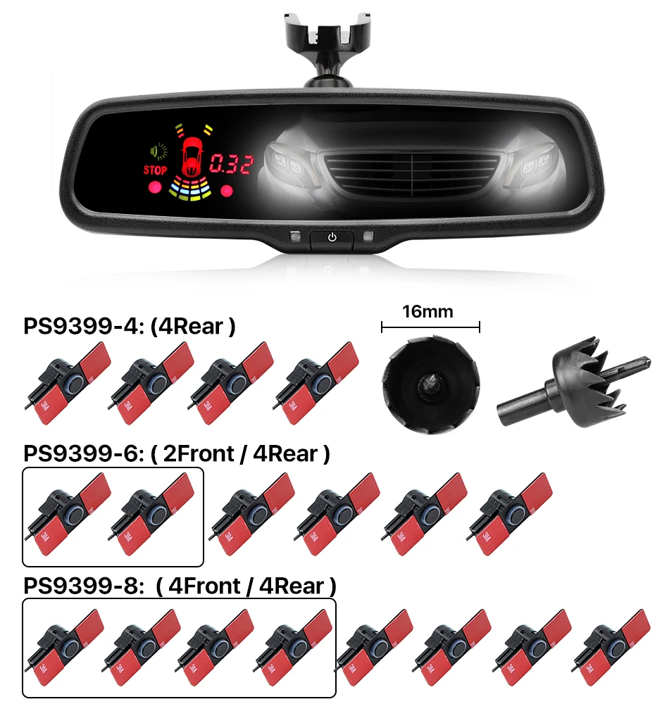 2024 Nuovo Auto Dimming Interni Specchietto retrovisore Monitor Anteriore Posteriore 8 Sensore di Parcheggio Con Staffa Originale 16mm Sensore Piatto - Image 3