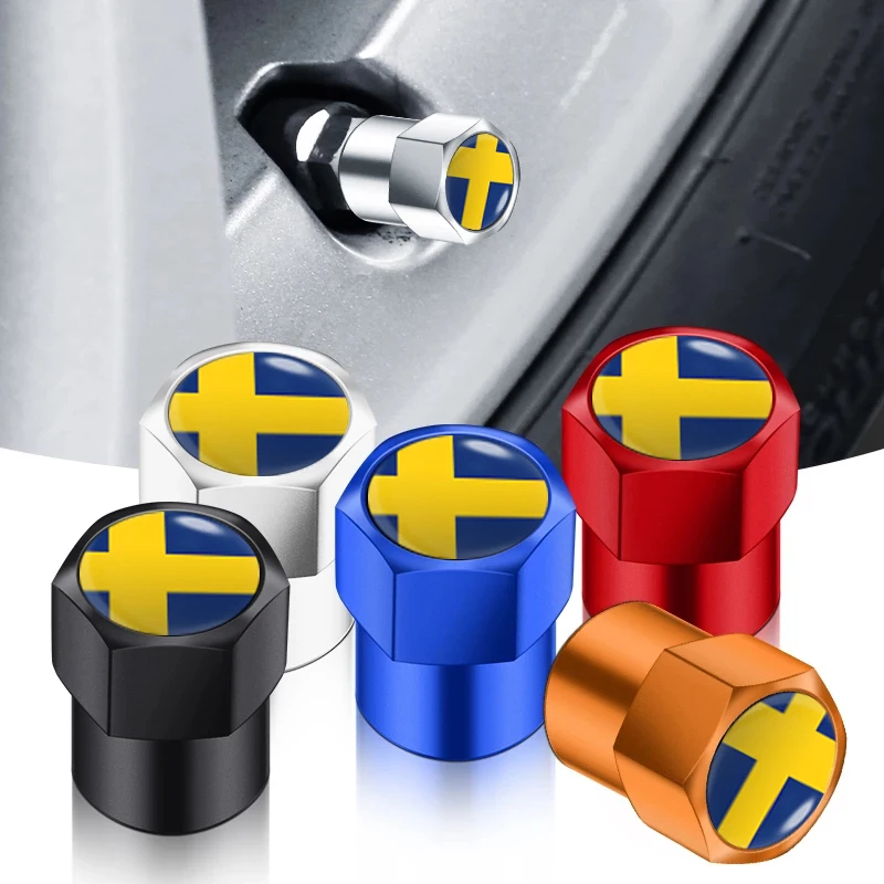 4PcsMetalSwedenLogoWheelTireValveStemCapsCoverForVolvoS90