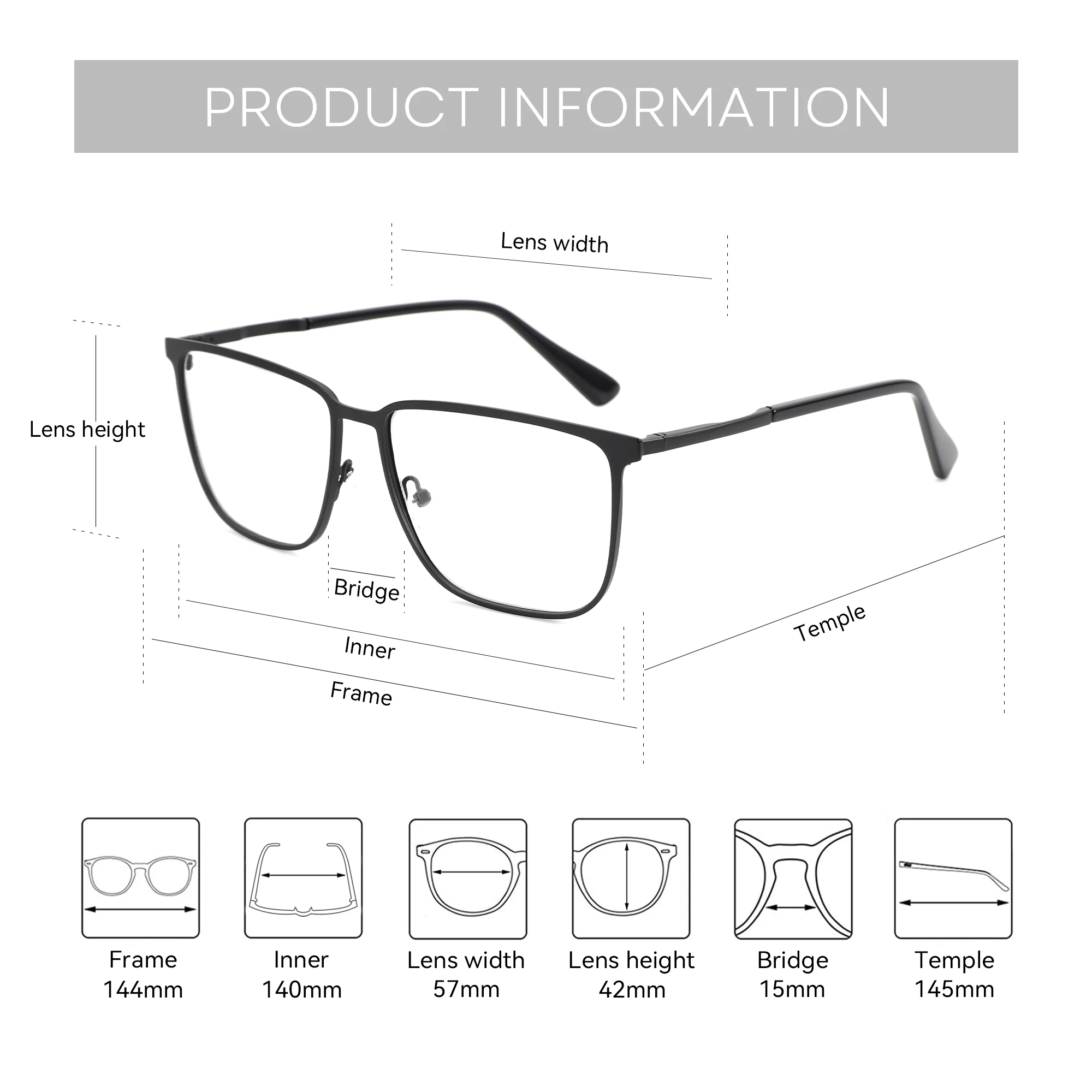 ZENOTTIC Square Prescription Glasses Fashion Metal Myopia
