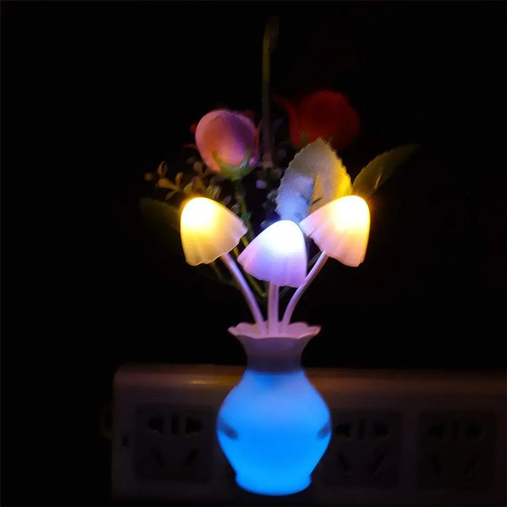0.5W LED Night Light With Auto Sensor Energy Saving Rose Flower Mushroom Plug In Lamp For Bedroom Bathroom Living Room Kitchen 6
