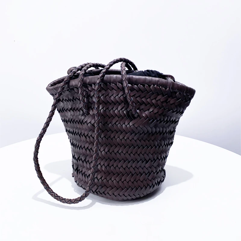 Drawstring Bucket Composite Bags For Women Luxury Designer Handbags  Purses 2024 New In Fashion PU Weave Large Capacity Shoulder 3