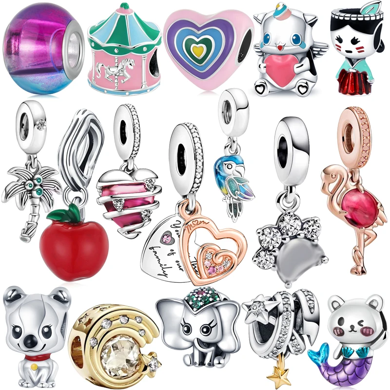 

New Carousel Elephant Skirt Girls Unicorn Love Bead Pendant Fit Original Pandora Charms Silver Color Bracelet DIY Women Jewelry