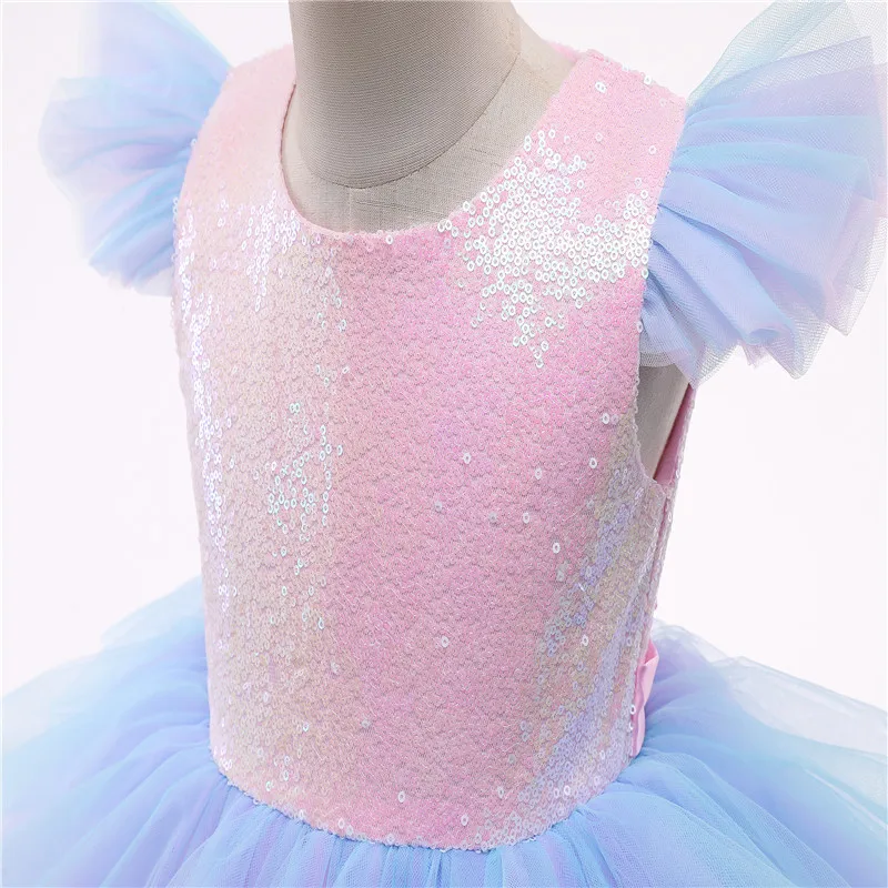 Girls Formal Princess Dress Kids Lace Tulle Rainbow Elegant Evening Party Cake Tutu Prom Gown Children Wedding Communion Costume