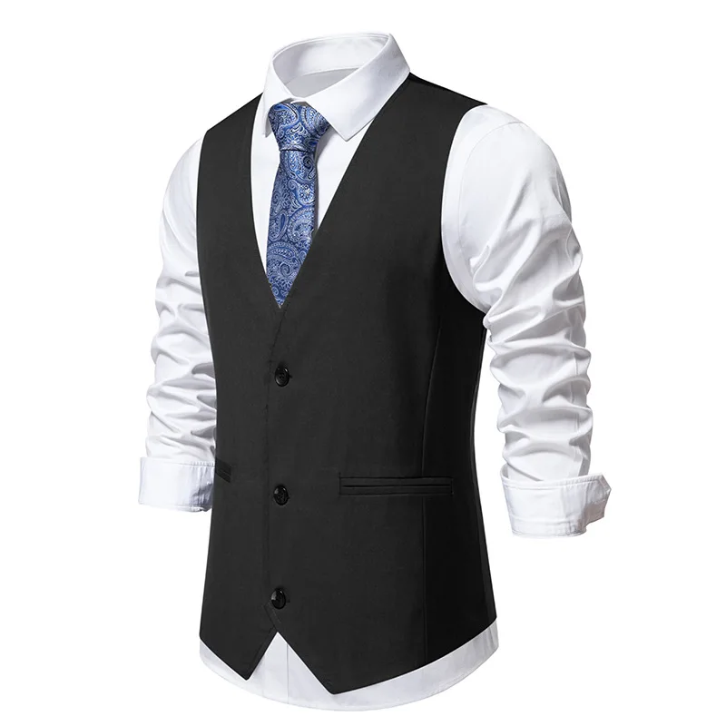 

Mens Black 3-Button Suit Vest Business Formal Dress Waistcoat Vest Men Party Dinner Wedding Prom Tuxedo Vests Gilet Homme XXL