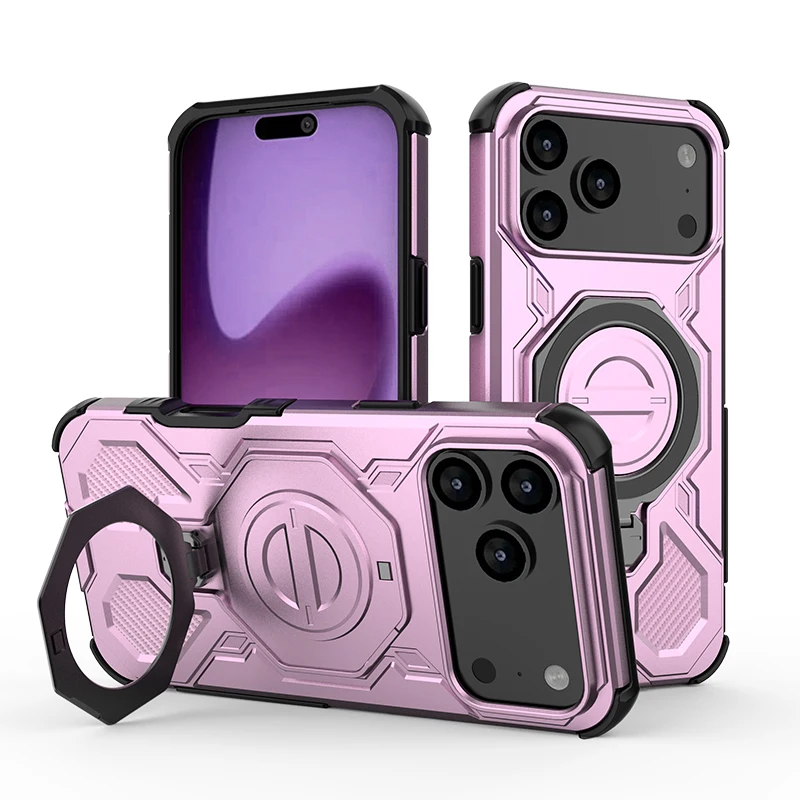 360° Rotating Magnetic Metal Ring Holder Shockproof Phone Case with TPU Frame and Plastic Back Cover