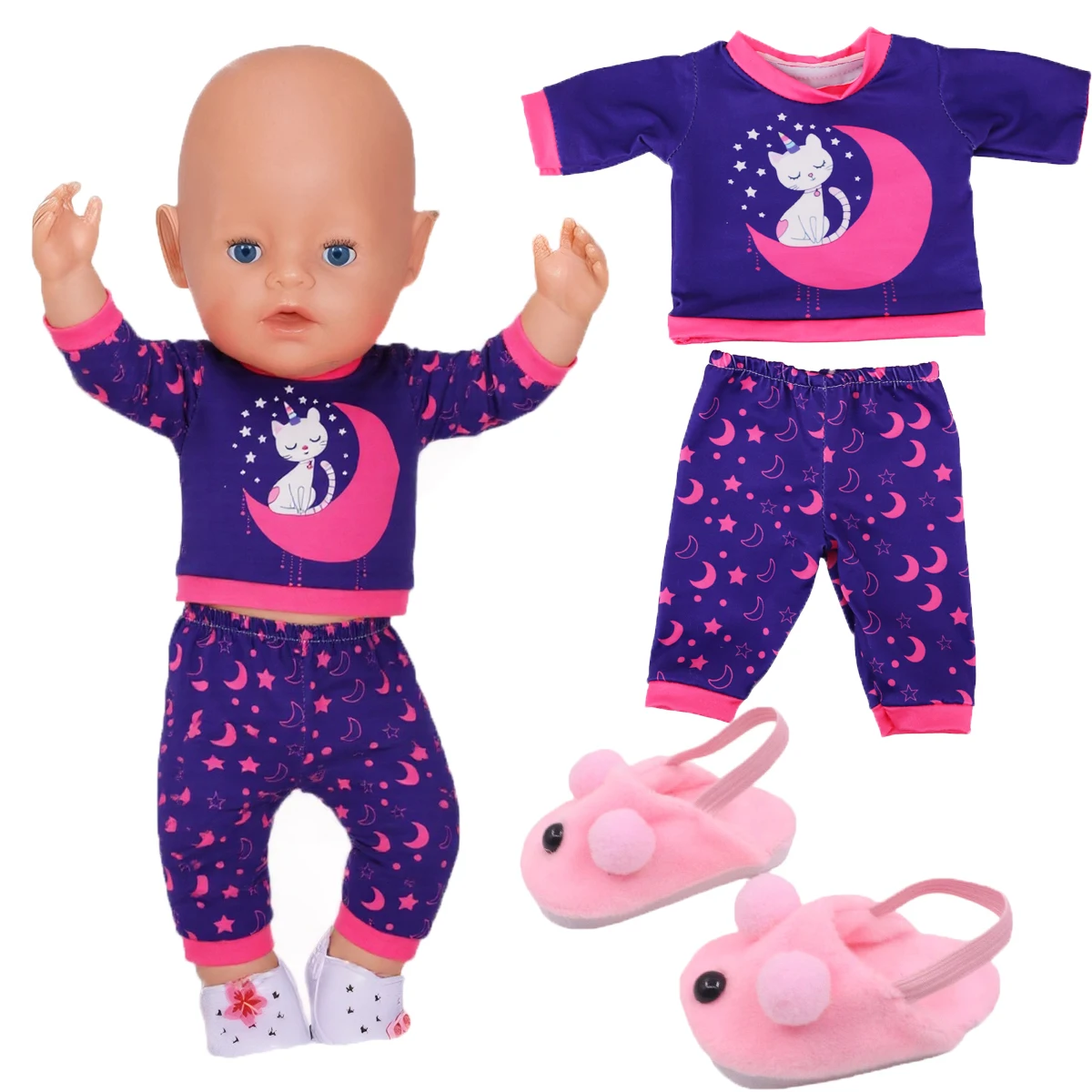Puppenpyjamas und Schuhe für 18 Zoll (43 cm) American Girl Puppen, Baby-Puppenkleidung, Zubehör, Our Generation 42 cm, Nenuco – Detail 12