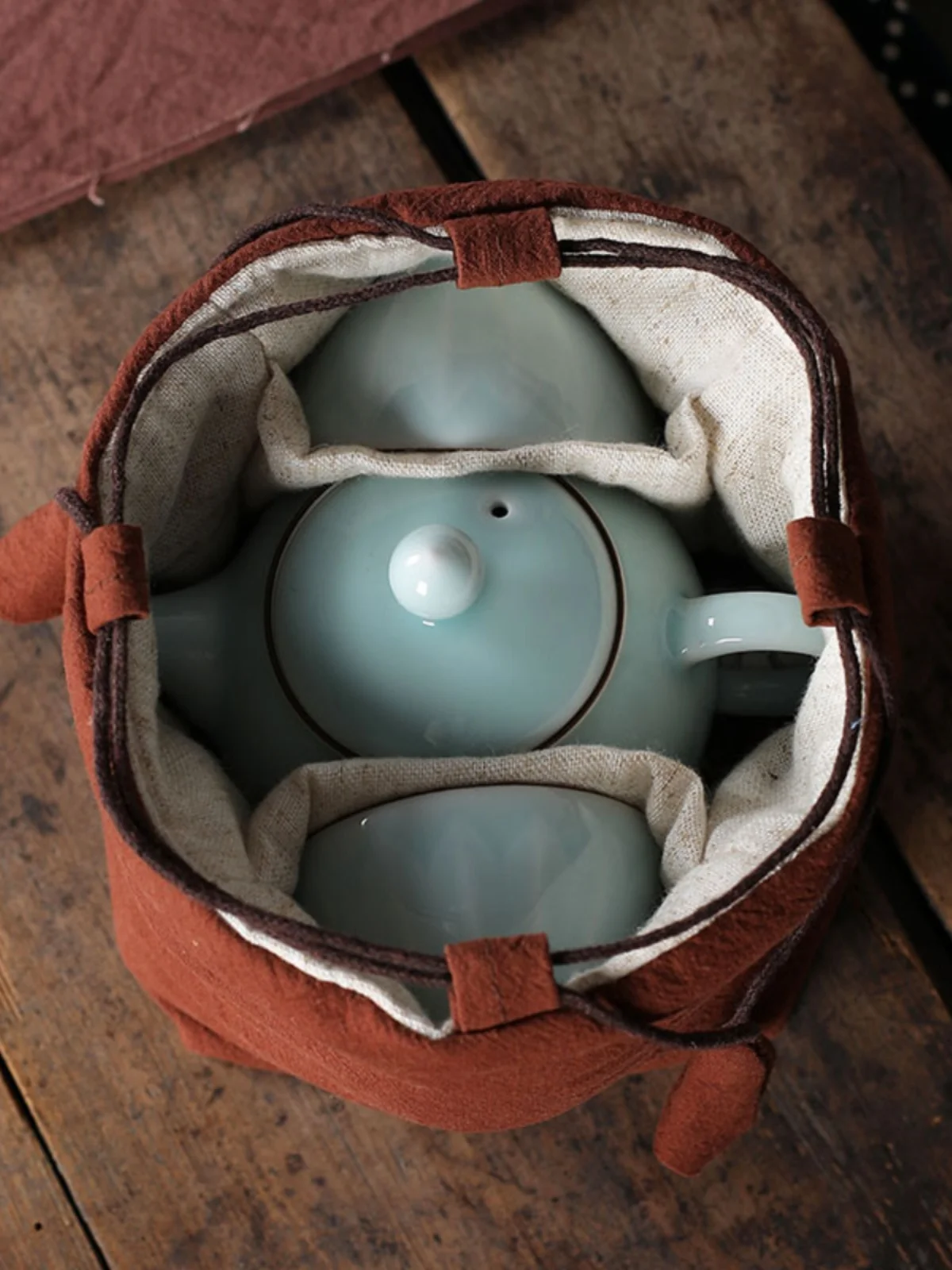 Portable Travel Tea Set Storage Bag Hemp Tea Cup And Pot Bag Zen Sle Japanese Design Handmade Pure Color Dining Utensils