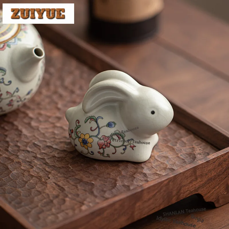 루 킬른 인터락 브랜치 연꽃 장식 토끼 차 애완동물 창의적인 어항 조경 차 장식품 놀이 장난감 차 조각상 공예품