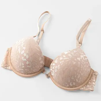 Women's Sexy Front Closure Push Up Bra Seamless Smooth Bra with underwire Makes Chest Look Smaller Lingerie beige 1