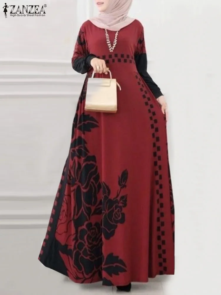 

Винтажный мусульманский хиджаб с длинным рукавом, платье ZANZEA 2024, женское весеннее платье макси, Повседневный Сарафан с цветочным принтом, мусульманская ткань