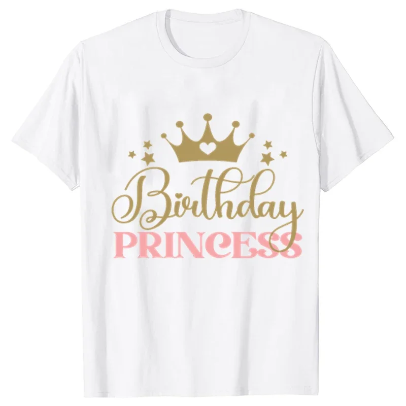 Birthday Princess Girls Party T-shirt Family Gathering Matching Sibling Tees White Unisex Kids Clothing Crown Graphic Y2k Tops 2