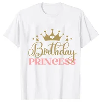 Birthday Princess Girls Party T-shirt Family Gathering Matching Sibling Tees White Unisex Kids Clothing Crown Graphic Y2k Tops 2