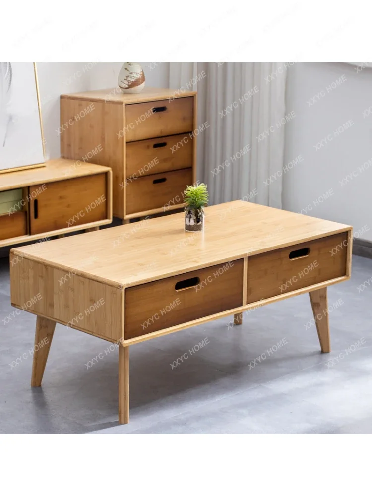 Round Corner Coffee Table Home Living Room Small Apartment Simple TV Cabinet Combination Tea Table Bamboo Solid Wood Tea