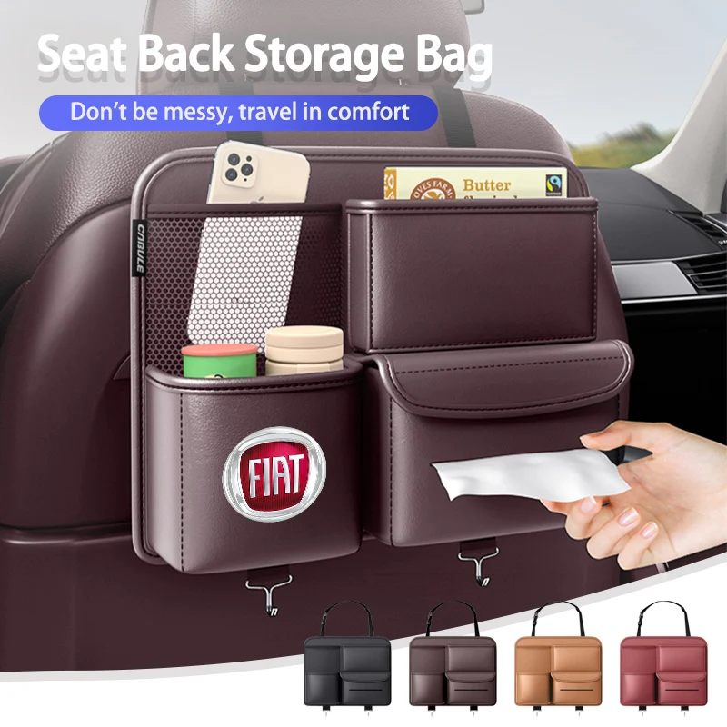 Per Fiat Leather Car Seat Storage Bag Auto Poggiatesta Hanging Organizer 500 Grande Punto Tipo Stilo Palio Astra Bravo Panda