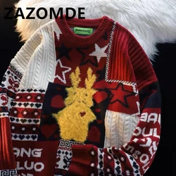 ZAZOMDE Winter Men Patchwork Sweater Fashion Streetwear Casual Clothing Christmas Pullovers Student Y2K Oversize Knitted Sweater