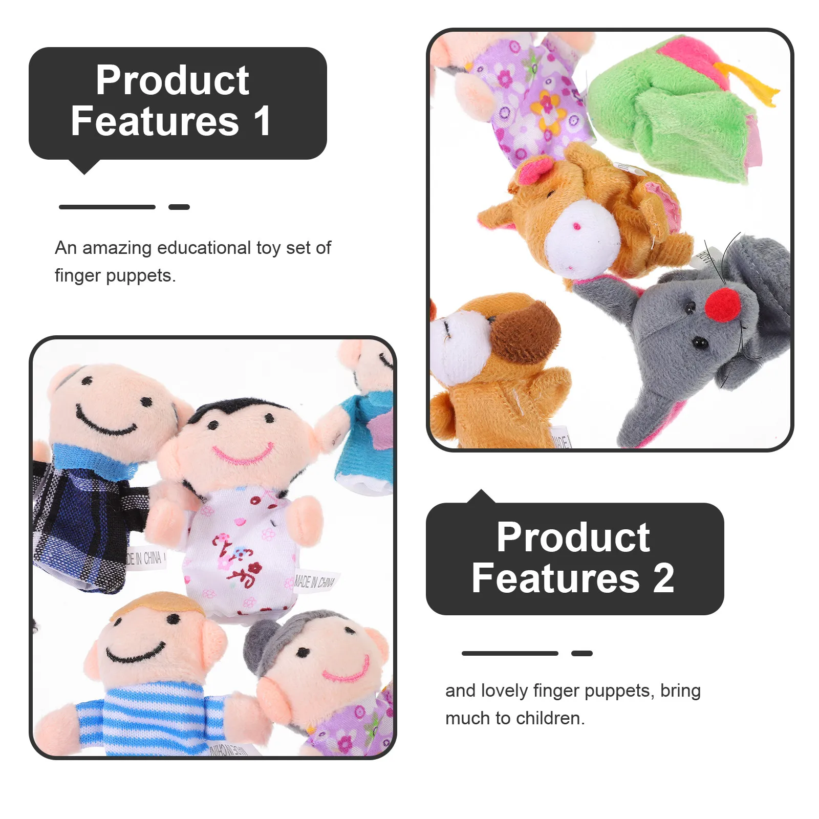 18Pcs 손가락 인형 교육 세트 부드러운 천 12 동물 6 가족 구성원 스토리텔링 플레이 하우스 액세서리
