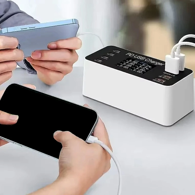 65W 멀티 8 포트 PD USB 고속 충전기 LCD 디스플레이 PD 30W 충전 카레가도르 태블릿 폰 14 EU-PLUG-A25R용