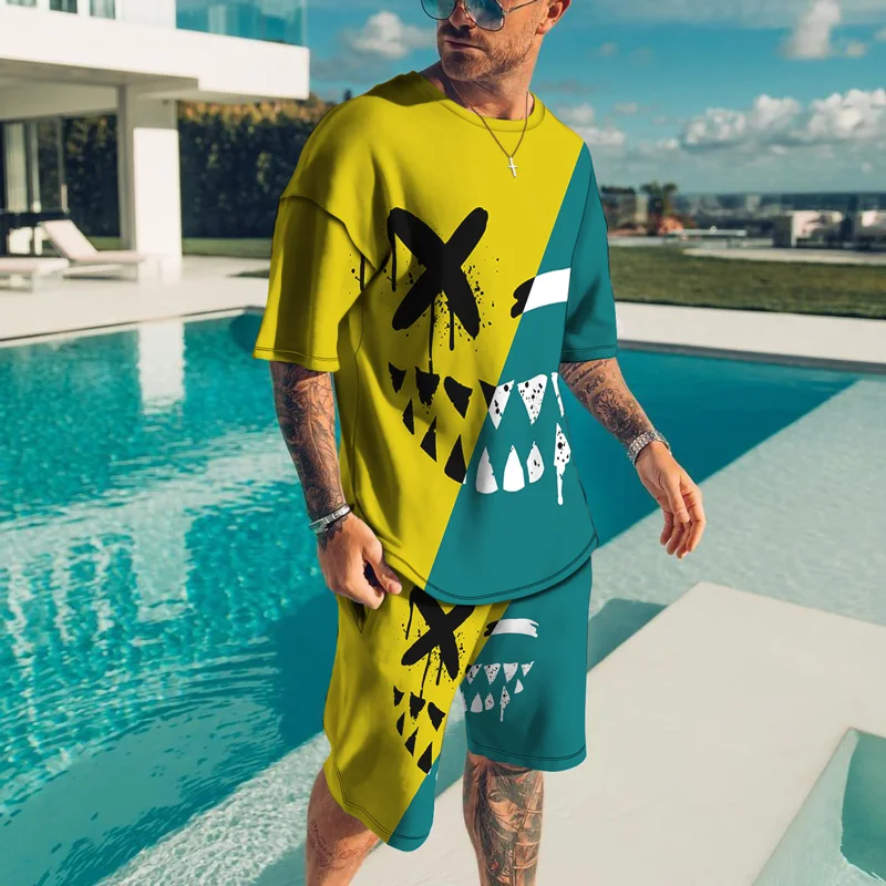 Summer Men's Sets Men's Clothing 3D Print 2 Piece Outfit of Sportswear Short Sleeve Streetwear T-shirt Suit Oversized Tracksuit