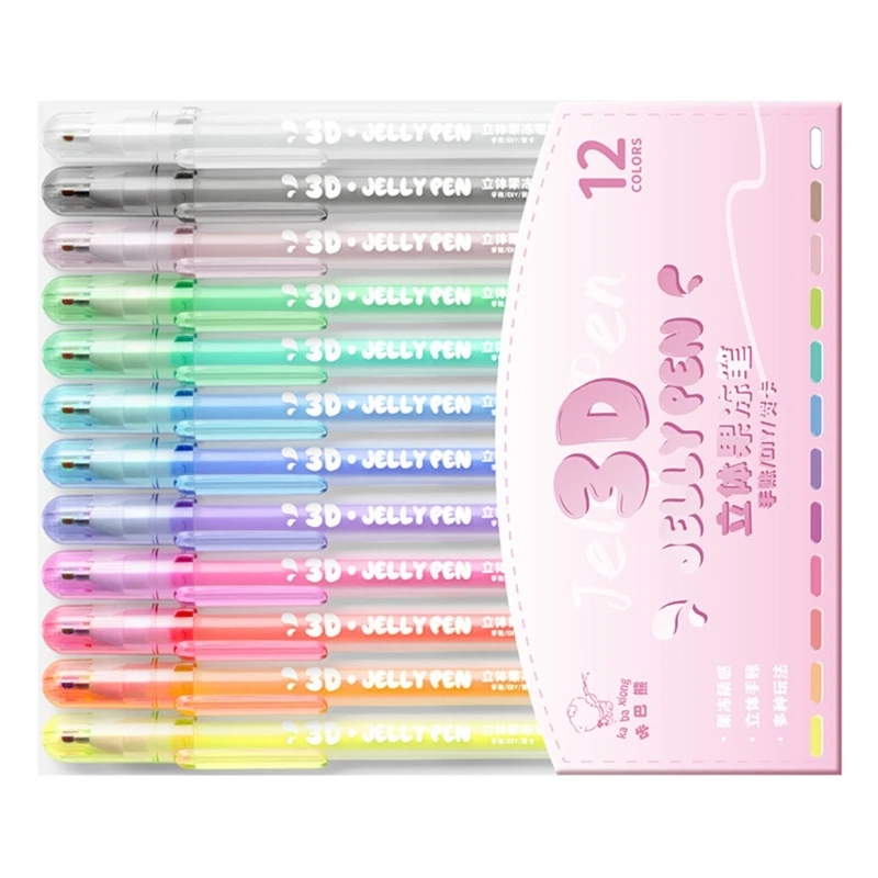 3D-Gelee-Stifte, 8/12 Farben, Bonbonfarben-Gel-Tintenstifte, Marker für Künstlerbedarf, Handschriftstifte, Tintenstifte zum Schreiben von Notizen – Detail 15