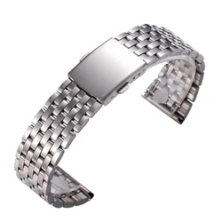 Elegant Stainless Steel Seven - Bead Bracelet Watchband with Folding Buckle - 20mm (Silver)