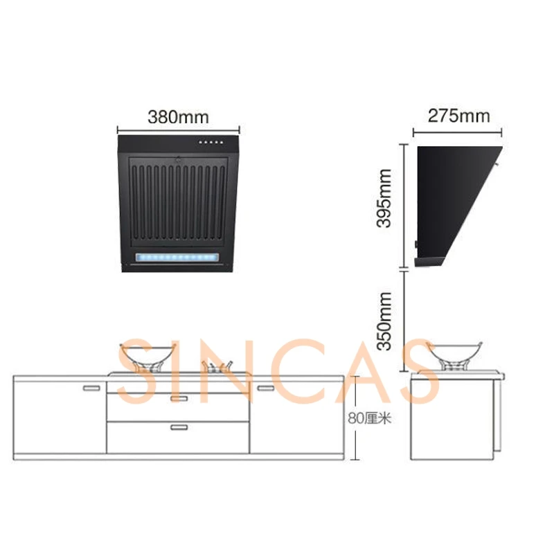 380mm Mini Single-Motor Kitchen Hood Household Rental Room Side Suction Kitchen Ventilator Exhaust Hood Energy Conservation 6