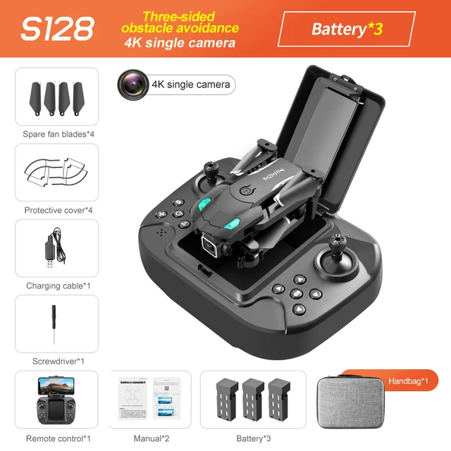 S128 Mini Drone 4K HD Camera Three-sided Obstacle Avoidance Air Pressure Fixed Height Professional Foldable Quadcopter ToysBlue