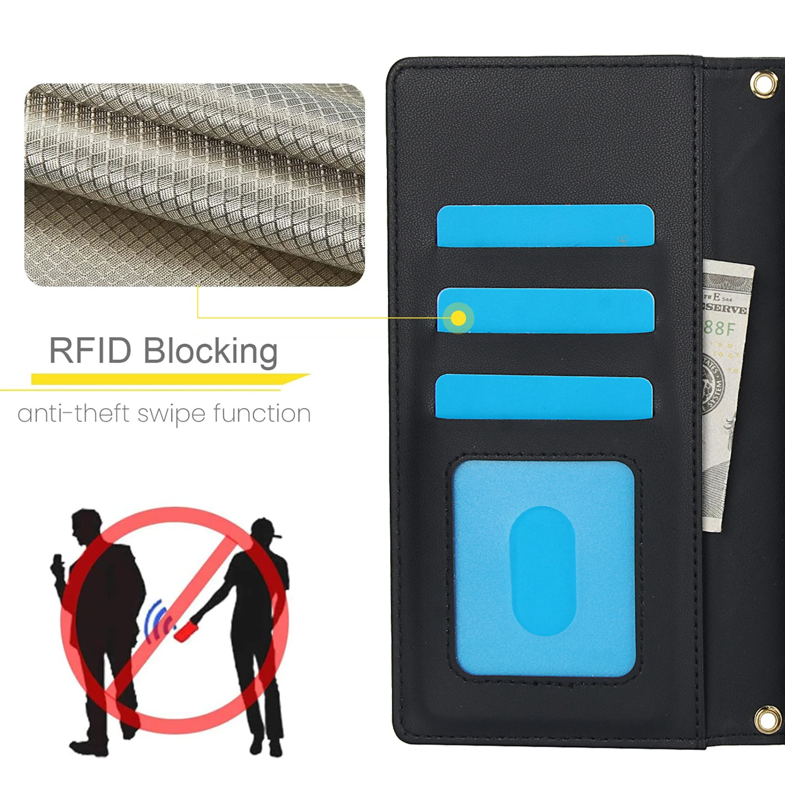 Crossbody Zipper Card Slot Leather Wallet Case with Lanyard Cover