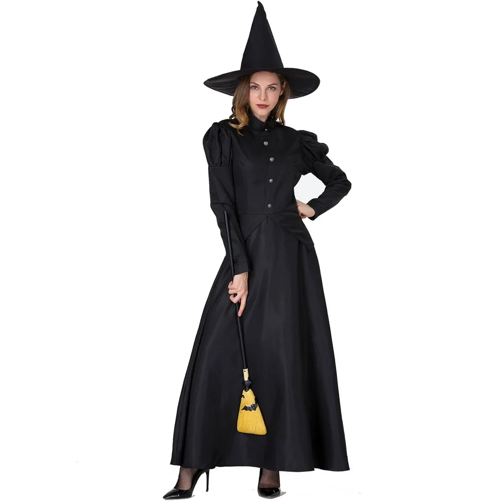 Women Witch Costume Halloween Carnival Costume Black Witch For Adult Girls Fancy Dress Party Outfit