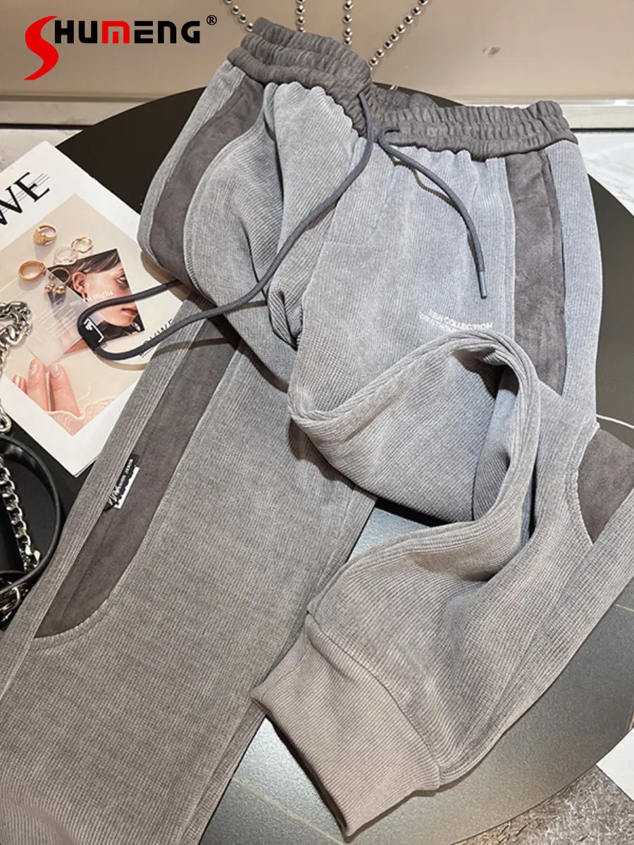 

Fleece-Lined Thicken Ankle-Tied Sweatpants for Women Autumn Winter New Elastic Waist Straight Casual Pants Loose Sports Pants